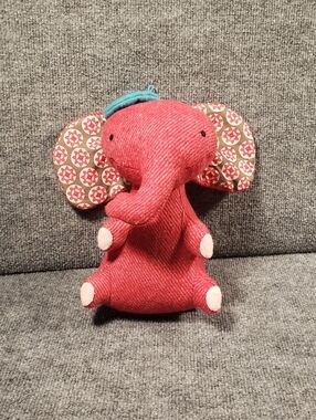 9" LAND OF NOD RED ELEPHANT PATTERN EARS STUFFED ANIMAL PLUSH TOY LOVEY NURSERY